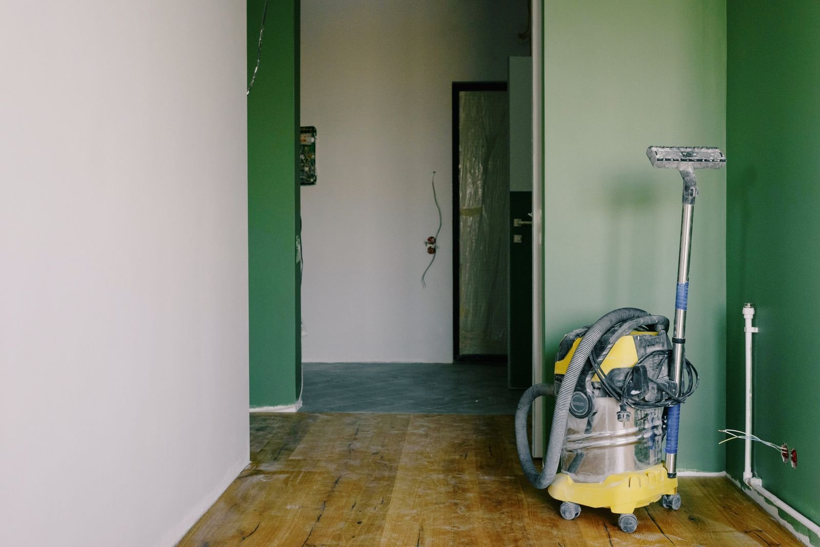 Water extraction equipment set up inside a home during a water damage restoration job