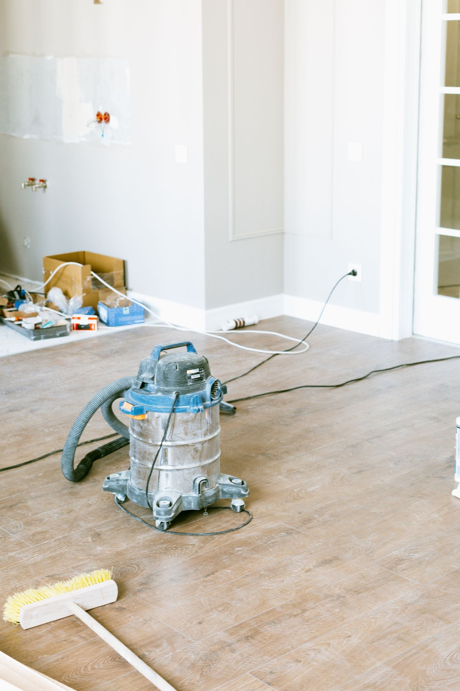 Water extraction and drying equipment set up during a restoration job